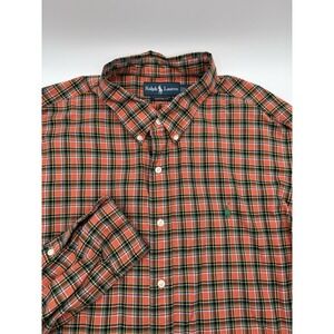 Ralph Lauren Men's XXL Custom Fit Long Sleeve Orange Plaid Button Down Shirt